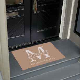 Paillasson Élégant Beige Beige Personnalisé Nom du monogramme