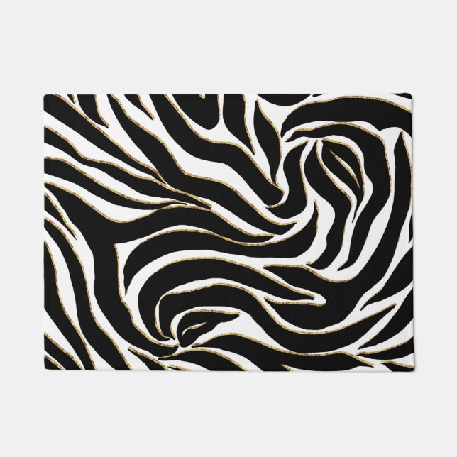 Paillasson Elégant Black Gold Zebra Poster de animal blanc (Devant)