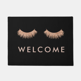 Paillasson Élégant Black Rose Gold Eyelashes Welcome Doormat