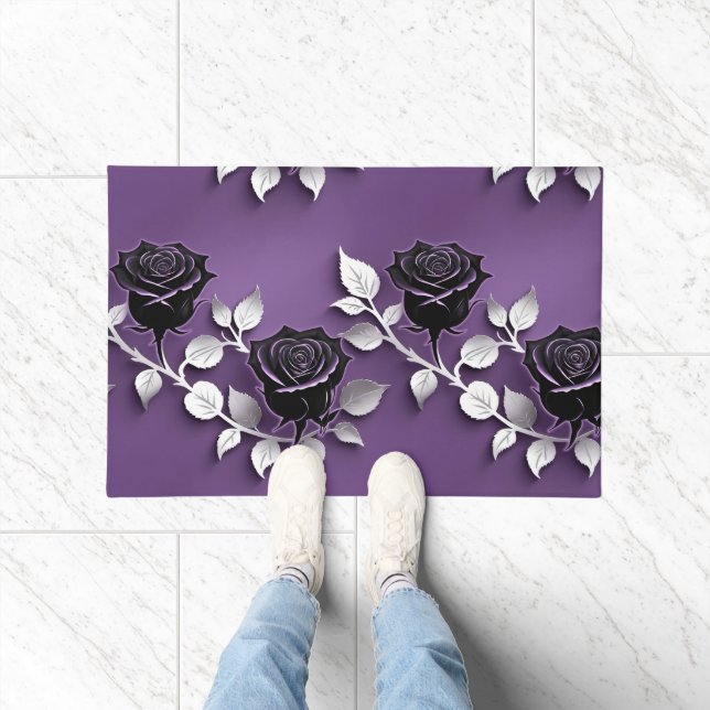 Paillasson Elegant Black Roses With Silver Leaves (Intérieur)