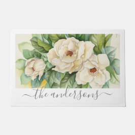 Paillasson Élégant blanc floral Magnolia Fleurs Nom du script