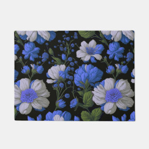 Paillasson Elégant bleu argenté blanc élégant floral rétro