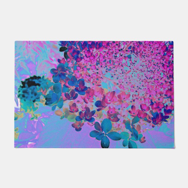 Paillasson Élégant bleu foncé et lumière magenta Hydrangea (Devant)