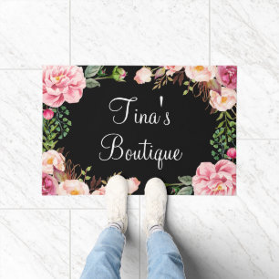 Paillasson Élégant Blush Rose Floral Business Welcome Porma
