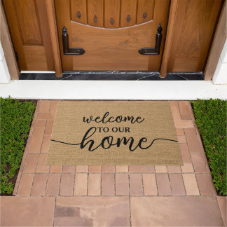Paillasson Élégant Bonjour Bienvenue Word Art Sur Faux Burlap
