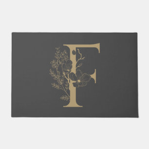 Paillasson Élégant F Boho Monogramme Floral Gold gris initi