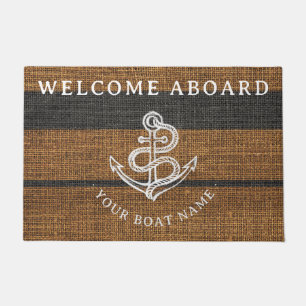 Paillasson Elégant Faux Burlap Ancre Bateau nautique Bienvenu