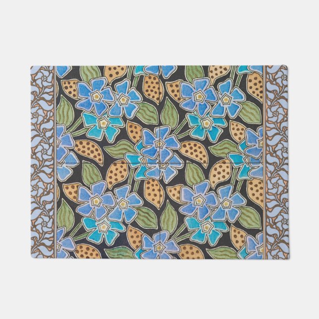 Paillasson Élégant Fleur Bleu Périwinkle Floral Classic (Devant)
