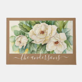 Paillasson Élégant floral kaki Magnolia Fleurs Nom Script