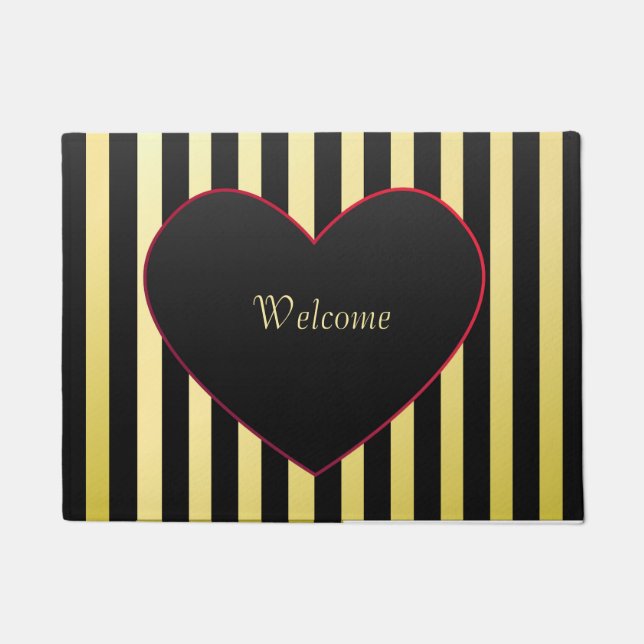 Paillasson Elégant Gold Black Stripes Coeur Personnaliser (Devant)