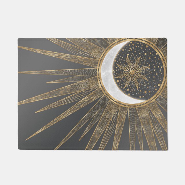 Paillasson Elegant Gold Doodles Sun Moon Mandala Design (Devant)