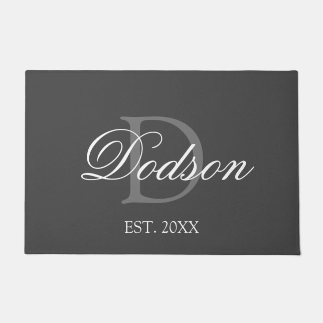 Paillasson Élégant gris blanc Monogramme Date d'établissement (Devant)