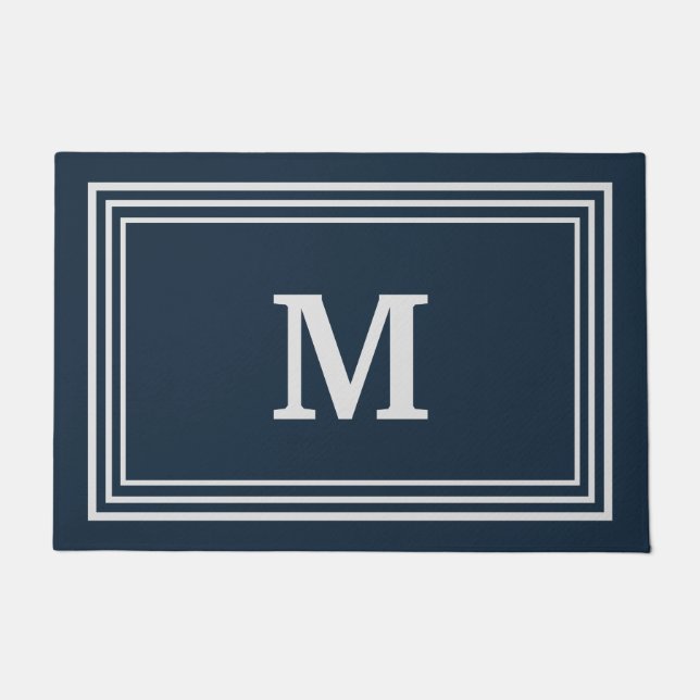 Paillasson Élégant gris bleu monogramme (Devant)