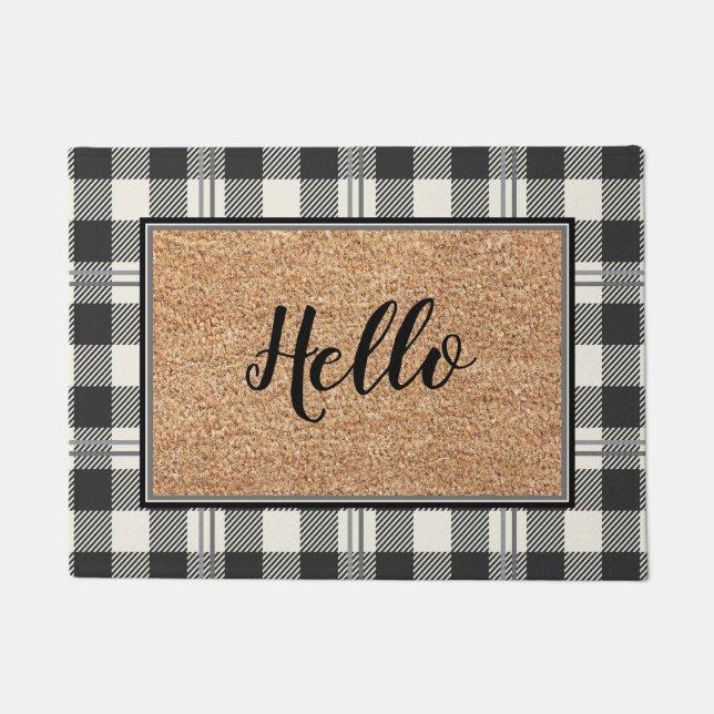 Paillasson Élégant Hello Faux Coir Buffalo Conception Plaid (Devant)
