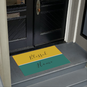 Paillasson Élégant Jaune Vert Script moderne Béni Accueil