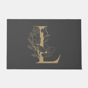 Paillasson Élégant L Boho Floral Monogramme initial Gris Or