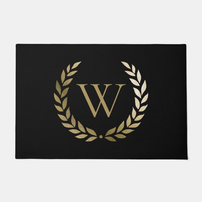 Paillasson Élégant Laruel d'or noir Monogramme de couronne (Devant)