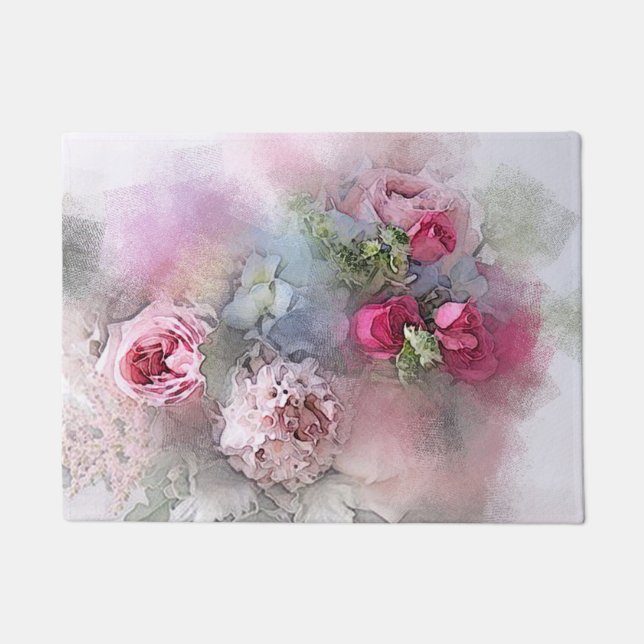 Paillasson Elégant Modèle Aquarelle Roses Fleurs florales (Devant)