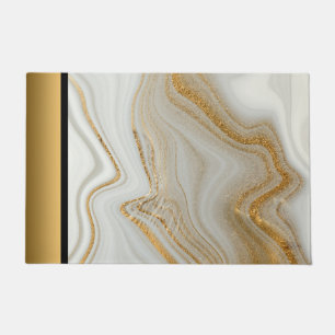Paillasson Élégant moderne chic blanc gris or Motif en marbre