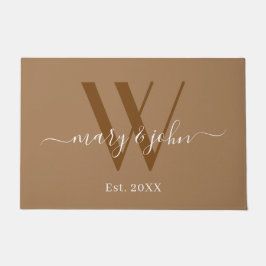Paillasson Élégant Monogram Khaki Noms Script Mariage