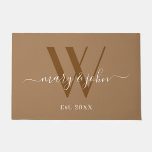 Paillasson Élégant Monogram Khaki Noms Script Mariage