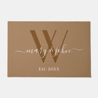 Paillasson Élégant Monogram Khaki Noms Script Mariage