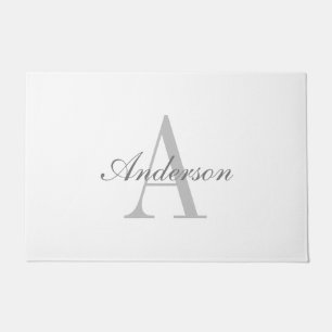 Paillasson Élégant Monogramme blanc et gris