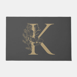 Paillasson Élégant monogramme floral K Boho Gold gris initi