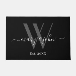 Paillasson Élégant Monogramme gris noir Noms de script Mariag