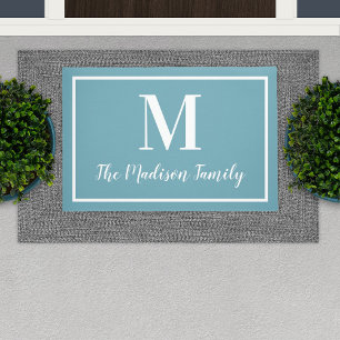 Paillasson Élégant monogramme initial bleu aqua personnalisé