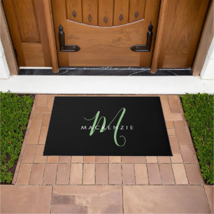Paillasson Élégant Monogramme moderne noir vert Script