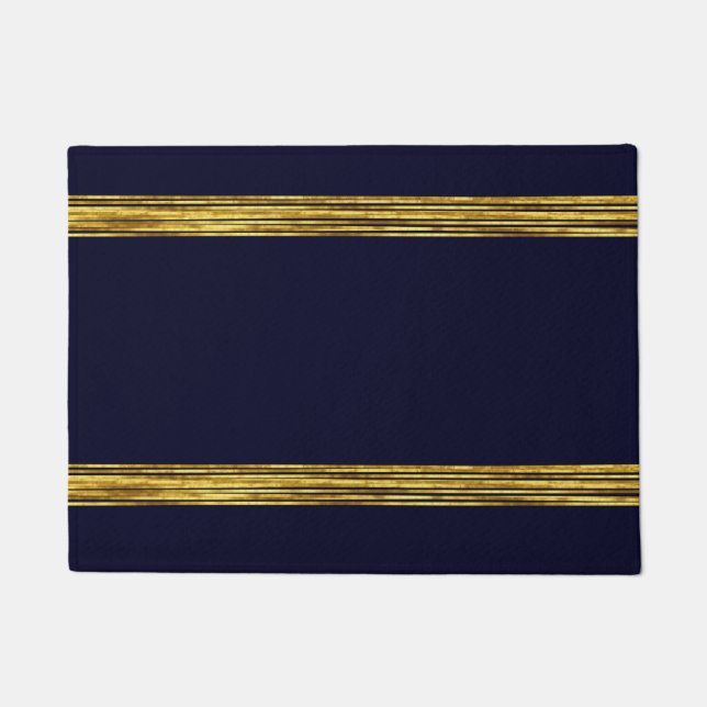 Paillasson Elégant motif bleu marine, lignes horizontales or (Devant)