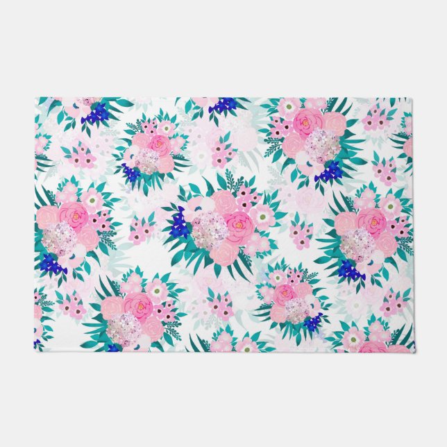Paillasson Élégant motif floral de fleur rose (Devant)
