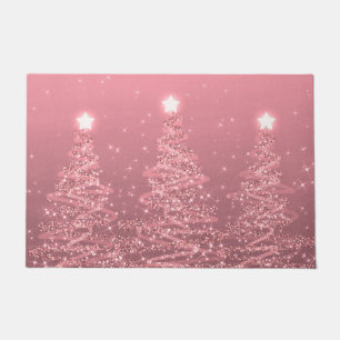 Paillasson Élégant Noël étincelant arbres Rose or 