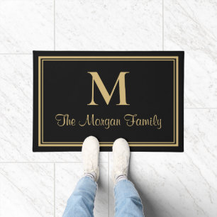 Paillasson Élégant noir or double bordures Monogramme personn
