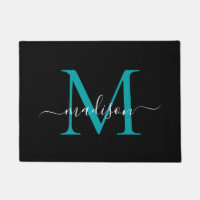 Élégant noir Turquoise Monogramme personnalisé Nom