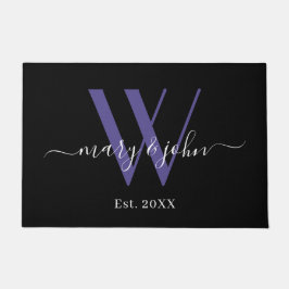 Paillasson Élégant noir violet nom de monogramme Mariage de s