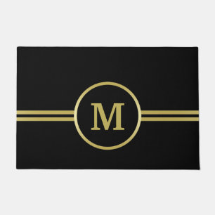 Paillasson Élégant or Monogramme personnalisé sur noir