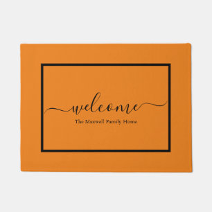 Paillasson Elegant orange noir script nom de famille bienvenu