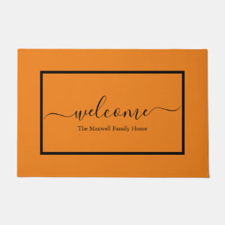Paillasson Elegant orange noir script nom de famille bienvenu