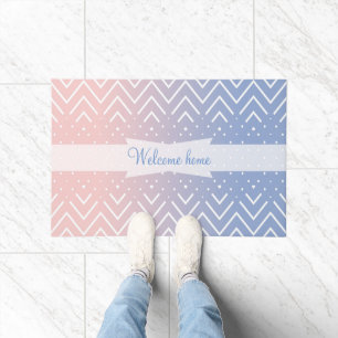 Paillasson Elégant quartz rose bleu pastel Chevron Texte
