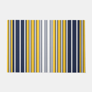 Paillasson Elégant, rayures, bleu marine, jaune moutarde, bl