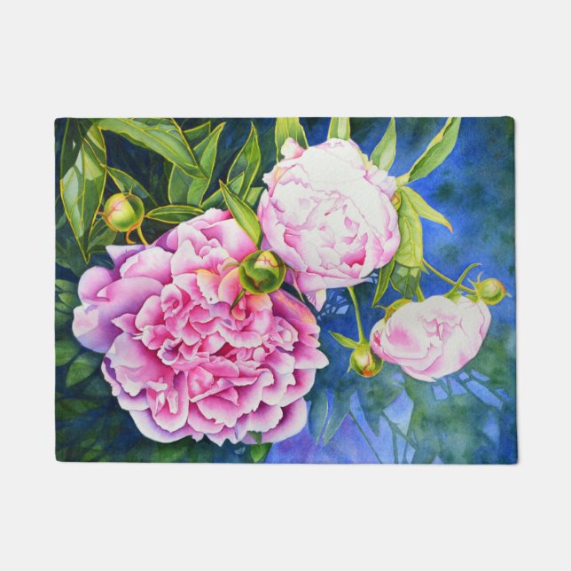 Paillasson Elégant rose blanc classique aquarelle floral (Devant)