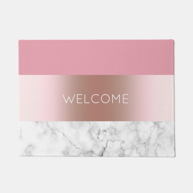 Paillasson Elégant rose chick moderne doré rose marbre (Devant)