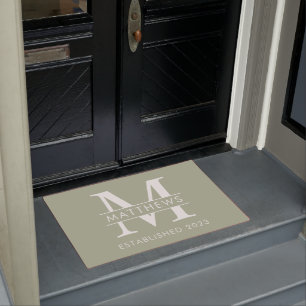 Paillasson Élégant Sage Green Nom du monogramme personnalisé