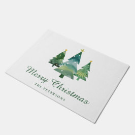 Paillasson Élégant Script Aquarelle Arbres de Noël
