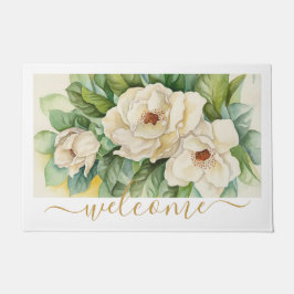 Paillasson Élégant script d'accueil floral de Magnolia Gold