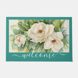 Paillasson Élégant script de bienvenue floral de la Magnoli