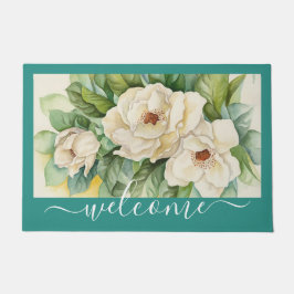 Paillasson Élégant script de bienvenue floral de la Magnolia