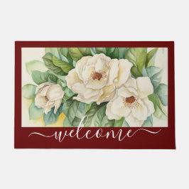 Paillasson Élégant script de bienvenue floral de la Magnolia